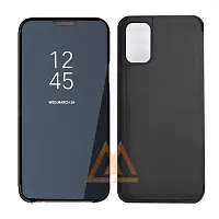 MARSHLAND Stylish Flip Cover Compatible for Oppo A52 Luxury Clear View Standing Mirror Case Kickstand Design (Black)-thumb2