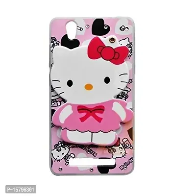 Marshland Diamond Stones and Creative Soft Silicon Rubber 3D Cartoon Hello Kitty with Makeup Mirror Back Cover Compatible with Gionee f103