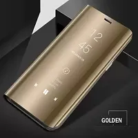 MARSHLAND Luxury Clear View Soft Silicon Standing Mirror Kickstand Design Stylish Flip Cover Compatible for Oneplus 7T (Gold)-thumb4