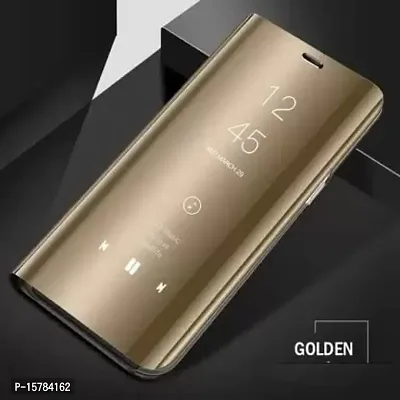 MARSHLAND Luxury Clear View Soft Silicon Standing Mirror Kickstand Design Stylish Flip Cover Compatible for Oneplus 7T (Gold)-thumb5