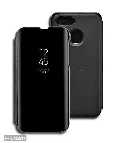 MARSHLAND Mirror View Kickstand Design [Metal Plating Technology] [Translucent View] Flip Cover Compatible for Oppo F9 Pro(Black)