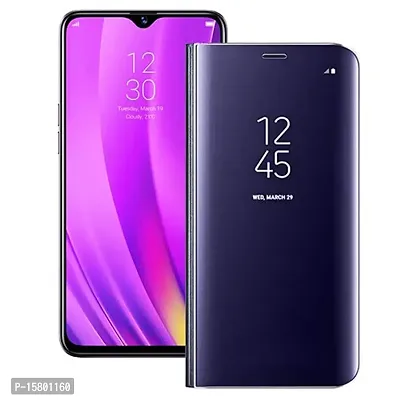MARSHLAND New Luxury Clear View Standing Mirror Kickstand Flip Cover Compatible for Realme 3 Pro (Purple)