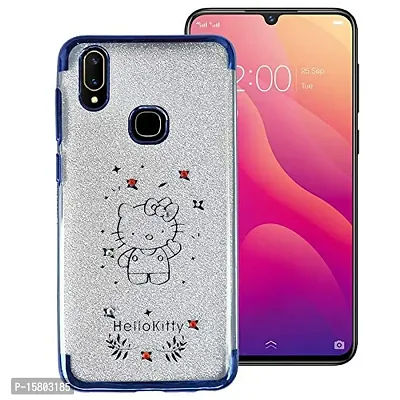 Marshland Designer Transparent Case with Shimmer Poly Diamond Stones Printed Soft Silicon Back Cover Compatible for Vivo V11i (Blue)-thumb0