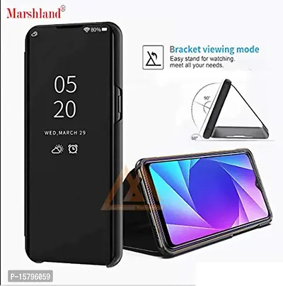 Marshland Luxury Clear View Mirror Case Kickstand Design Stylish Flip Cover Compatible for Vivo Y95 (Black)-thumb4