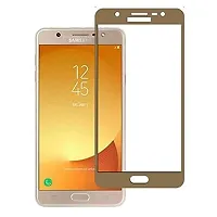 MARSHLAND Full Glue Screen Protector Anti Scratch Bubble Free Edge to Edge Tempered Glass for Samsung Galaxy j7 Duo (Gold)-thumb1
