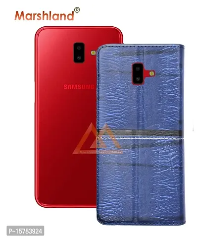 Marshland Flip Cover for Samsung Galaxy J6 Plus Leather Inner Soft Silicon Case Wallet Design with Kickstand Flip (Blue)-thumb2