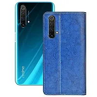 MARSHLAND Leather Inner Soft Silicon Kick Stand Wallet Flip Cover Compatible for Realme X50 (Blue)-thumb1