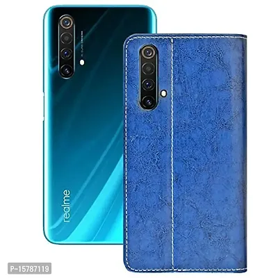 MARSHLAND Leather Inner Soft Silicon Kick Stand Wallet Flip Cover Compatible for Realme X50 (Blue)-thumb2