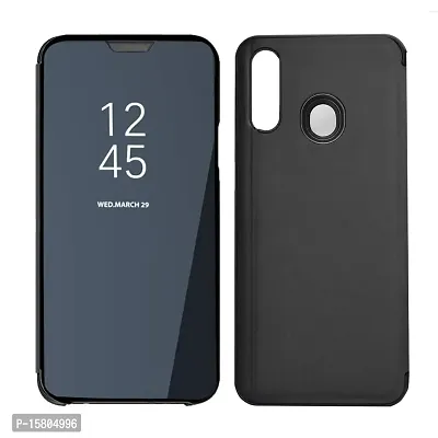 Marshland Flip Cover for Samsung Galaxy A20s Clear View Standing Mirror Kickstand Design Stylish (Black)