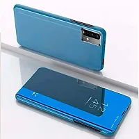 MARSHLAND Luxury Clear View Standing Mirror Kickstand Design Stylish flip Cover Compatible for Redmi Poco M3(Blue)-thumb1
