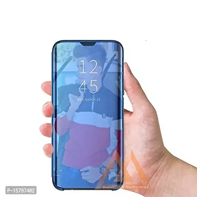 Marshland Luxury Clear View Standing Mirror Kick Stand Flip Cover for Redmi Note 7 (Blue)