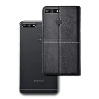 MARSHLAND Flip Cover for Huawei Honor 7A Leather Flip Cover Dual Protection Inner Soft Silicon Wallet case (Black)-thumb3