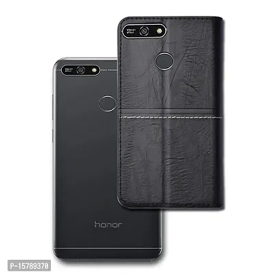 MARSHLAND Flip Cover for Huawei Honor 7A Leather Flip Cover Dual Protection Inner Soft Silicon Wallet case (Black)-thumb4