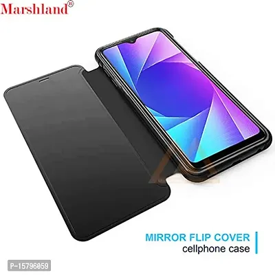 Marshland Luxury Clear View Mirror Case Kickstand Design Stylish Flip Cover Compatible for Vivo Y95 (Black)-thumb2