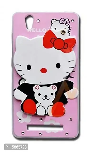 Marshland? 3D Cartoon Hello Kitty Back Cover for Girls with Makeup Mirror Soft Silicon Printed Rubber Compatible for Gionee F103 (Multicolor)