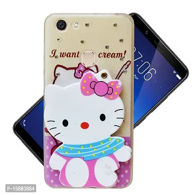 Marshland Hello Kitty with Makeup Mirror Diamond Stones Silicon Back Case All Round Protection Back Cover Compatible for Vivo V7