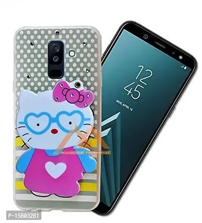 MARSHLAND Stylish Diamond Stones and Creative Soft Silicon Rubber 3D Cartoon Hello Kitty with Makeup Mirror Back Cover for Samsung Galaxy A6 Plus (Multicolor)