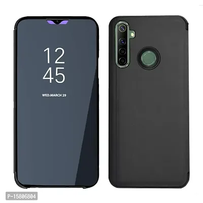 MARSHLAND Luxury Clear View Standing Mirror Kickstand Design Flip Cover Compatible with Realme Narzo 10 (Black)