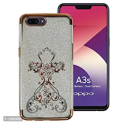 Marshland Designer Case with Shimmer Poly Diamond Stones Printed Flexible Back Cover Compatible for Oppo A3s /A5 (Gold)