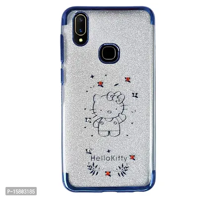 Marshland Designer Transparent Case with Shimmer Poly Diamond Stones Printed Soft Silicon Back Cover Compatible for Vivo V11i (Blue)-thumb2
