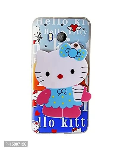 MARSHLAND Creative 3D Cartoon Hello Kitty Back Cover for Girls with Makeup Mirror Stylish Diamond Stones Soft Silicon Printed Rubber Compatible for HTC U11(Multicolor)
