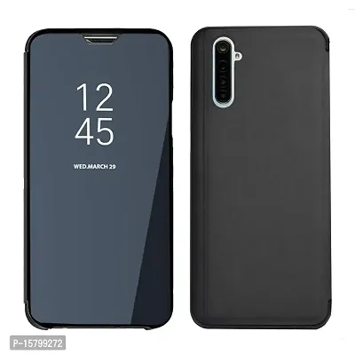 MARSHLAND Latest Clear View Hard Mirror Case Standing Mirror Kickstand Design Flip Cover Compatible for Realme 6 (Black)