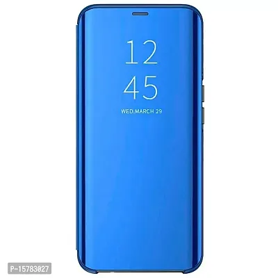 MARSHLAND Luxury Clear View Standing Mirror Kickstand Design Stylish flip Cover Compatible for Redmi Poco M3(Blue)-thumb0