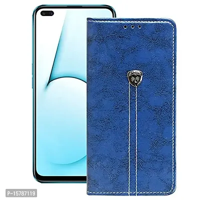MARSHLAND Leather Inner Soft Silicon Kick Stand Wallet Flip Cover Compatible for Realme X50 (Blue)