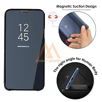 MARSHLAND Stylish Flip Cover Compatible for Oppo A52 Luxury Clear View Standing Mirror Case Kickstand Design (Black)-thumb3