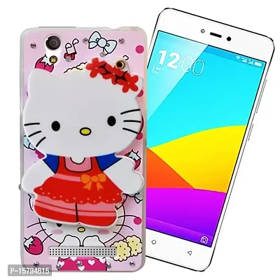 Marshland Creative 3D Cartoon Hello Kitty with Makeup Mirror Stylish Diamond Stones Soft Silicon Printed Rubber Back Cover for Gionee F103