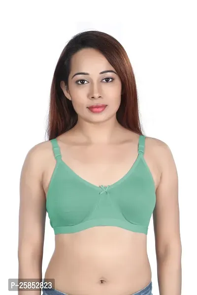 Stylish Green Cotton Hosiery Solid Bras For Women