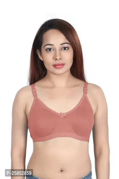 Stylish Pink Cotton Hosiery Solid Bras For Women