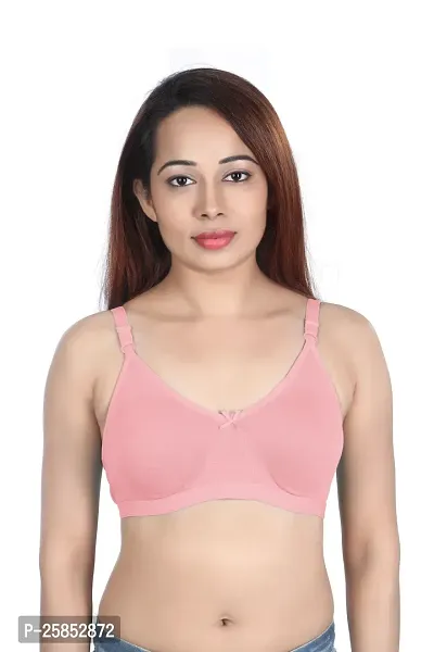Stylish Pink Cotton Hosiery Solid Bras For Women