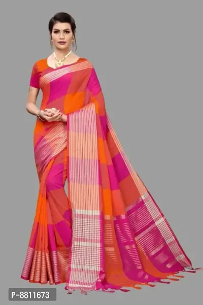 Trendy Cotton Blend Saree with Blouse Piece for Women