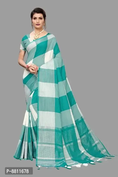 Classic Cotton Blend Checked Saree with Blouse piece