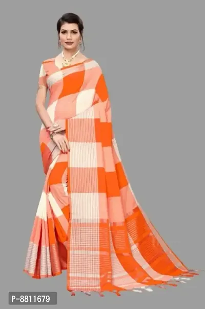 Classic Cotton Blend Checked Saree with Blouse piece