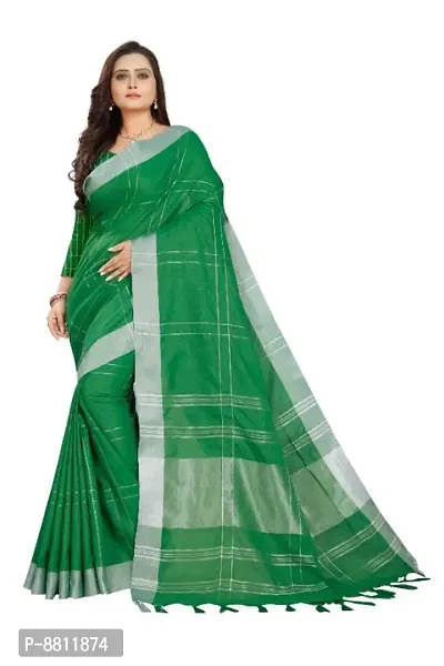 Classic Cotton Blend Checked Saree with Blouse piece-thumb0