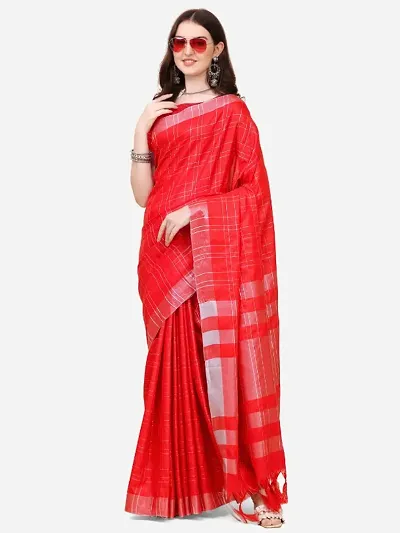 Linen Blend Tie & Dye Saree with Blouse Pcs (Green_Red, Linen)