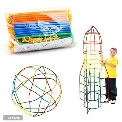 Plastic Pipe Straw Stick Brick Building Block Set 4D Space for Kids Assembly Educational Activity Toy Game Set Pipe Blocks Building Toys 50 Straws and 50 connectors