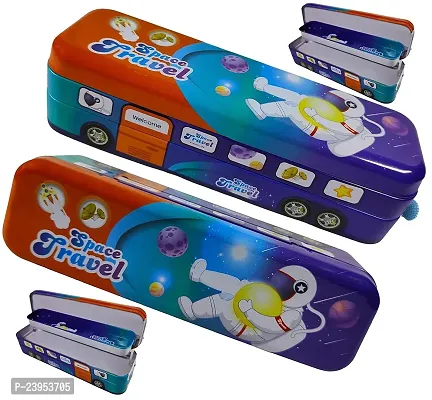 Bus Shape Pencil Box with Wheel Pull and Move Pencil Box (Space Travel Blue)