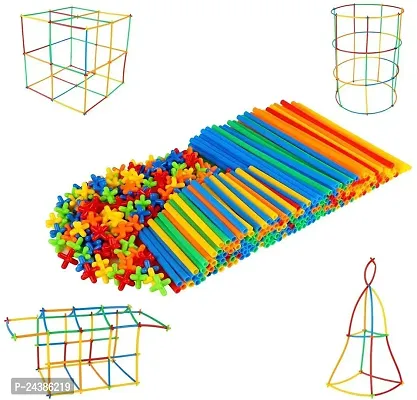 Straw Constructor STEM Toys 100 Pcs Colourful Interlocking Building Toys for 5-12 Year Old Boys and Girls - Preschool Educational Toys for Kids STEM Learning Toy for Colour Awareness AB (50 Straw and 50 Connector)