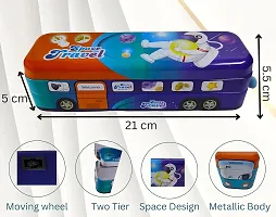 Bus Shape Pencil Box with Wheel Pull and Move Pencil Box (Space Travel Blue)-thumb3