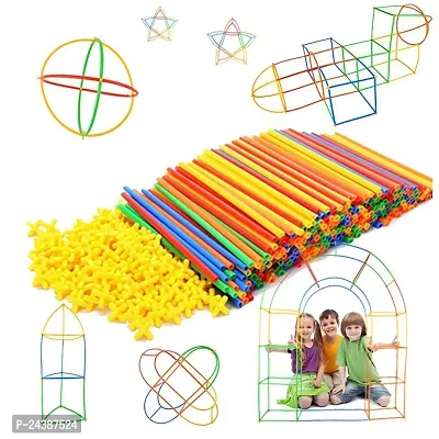 Plastic Pipe Straw Stick Brick Building Block Set 4D Space for Kids Assembly Educational Activity Toy Game Set Pipe Blocks Building Toys 50 Straws and 50 connectors AB