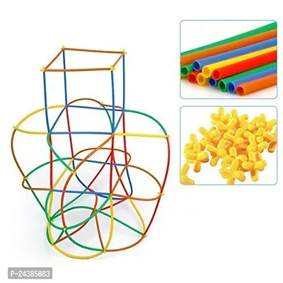 Straw Constructor STEM Toys 100 Pcs Colourful Interlocking Building Toys for 5-12 Year Old Boys and Girls - Preschool Educational Toys for Kids STEM Learning Toy for Colour Awareness (50 Straw and 50 Connector)-thumb0