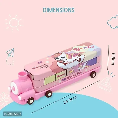 Cartoon Printed Engine Compass Metal Pencil Box Geometry with Moving Tyres and Sharpener Compass Box (Engine Compass Pink)-thumb4