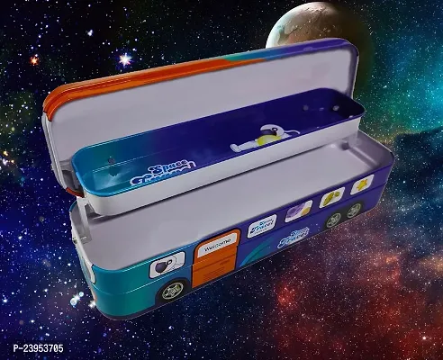 Bus Shape Pencil Box with Wheel Pull and Move Pencil Box (Space Travel Blue)-thumb2