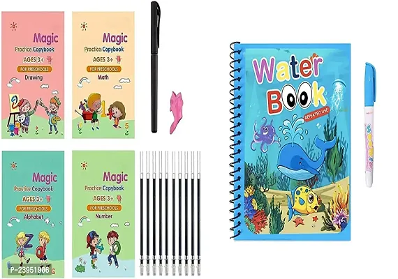 Magic Practice Copybook and Water Magic Books Reusable Water Reveal Activity Book 01 (4 Book 10 Refile 1 Water Book)