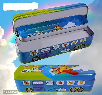 Bus Shape Pencil Box with Wheel Pull and Move Pencil Box (Sky Travel Blue)-thumb3