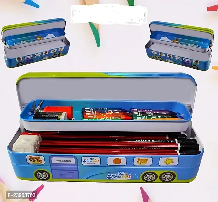 Bus Shape Pencil Box with Wheel Pull and Move Pencil Box (Sky Travel Blue)-thumb5