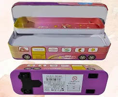 Bus Shape Pencil Box with Wheel Pull and Move Pencil Box (Hellow Mermaid Pink)-thumb1